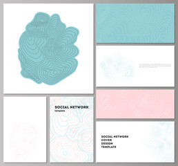 The minimalistic abstract vector illustration of the editable layouts of modern social network mockups in popular formats. Topographic contour map, abstract monochrome background.