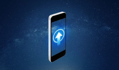 Mobile smart phone with arrow sign on screen