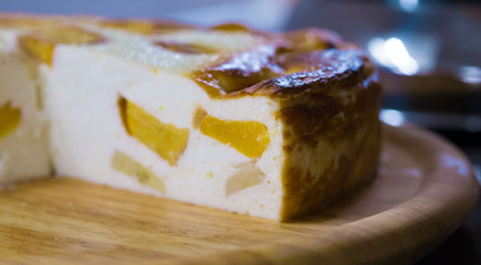 Food, cottage cheese casserole with peaches