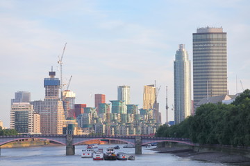 Residential apartment skyscraper cityscape and River Thames London England