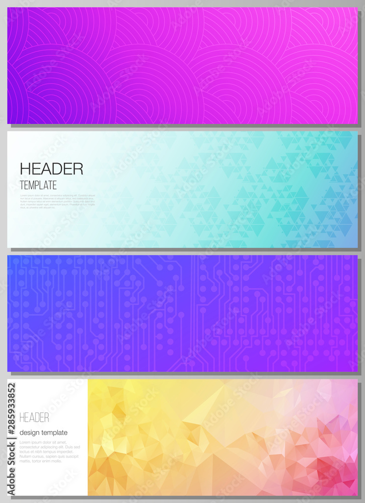Poster the minimalistic vector illustration of the editable layout of headers, banner design templates. abs