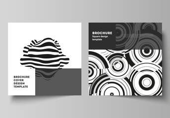 The minimal vector layout of two square format covers design templates for brochure, flyer, magazine. Trendy geometric abstract background in minimalistic flat style with dynamic composition.