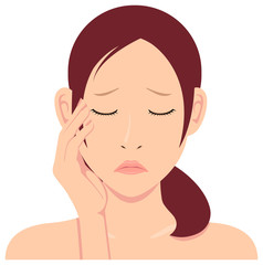 Young asian woman face vector illustration / troubled , annoying