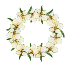 Floral mothers day spring greeting card template. Exotic flowers frame a circle wreath around the frame.