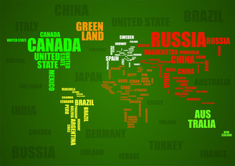 Typography colorful world map with country names