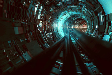 Kabel laufen durch futuristischen Tunnel