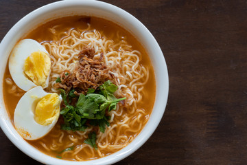 Instant noodle soup on the table.