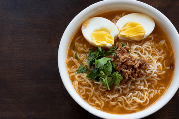 Instant noodle soup on the table.