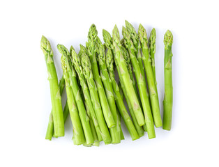 Asparagus isolated on white background. top view