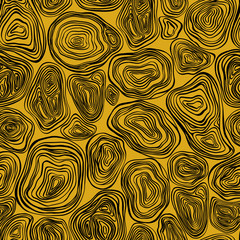 Abstract seamless pattern. Original graphic illustration. Outline drawing of different shapes on a yellow background. Creative doodle wallpaper. Design for prints, posters, cards, etc.