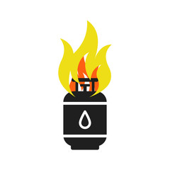 Cooking gas cylinder is on fire. Cooking gas safety concept.