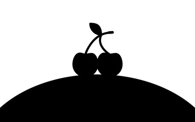 Cherry lies on a hill, silhouette art image, vector illustration isolated on white background