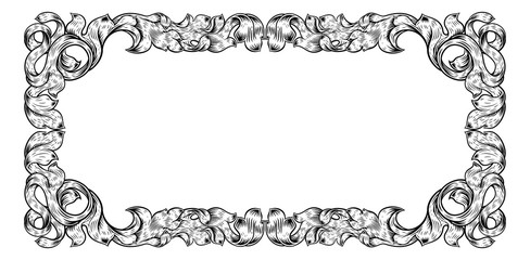An ornamental filigree heraldry leaf pattern floral scroll border vintage style frame design