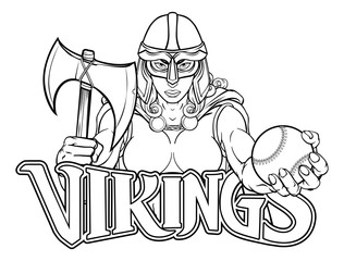A female Viking, Trojan Spartan or Celtic warrior woman gladiator knight baseball sports mascot