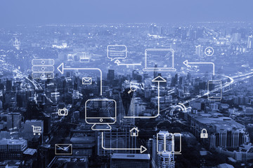 Digital marketing. Business using modern interface payments online shopping communication and icon customer network connection on virtual screen. Business innovation technology 5G concept
