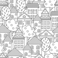 Fototapeta premium Seamless background with houses, coloring page