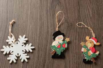Set of Christmas traditional Christmas tree decorations, snowflake, snowman, Santa deer