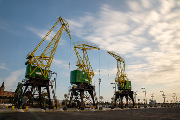 Fototapeta na wymiar three big cranes in Szczecin