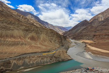 Confluence of rivers in leh and ladakh, India