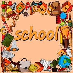 background for text with school supplies and stationery