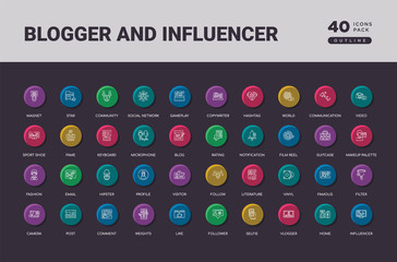 blogger and influencer concept 40 outline colorful round icons set