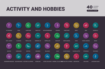 activity and hobbies concept 40 outline colorful round icons set