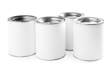 Closed blank cans of paint isolated on white