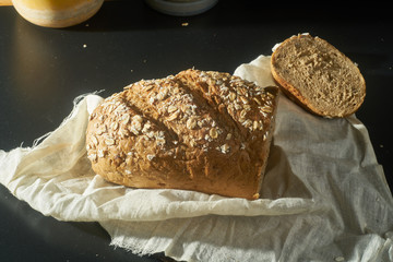 five grain bread on a white cloth