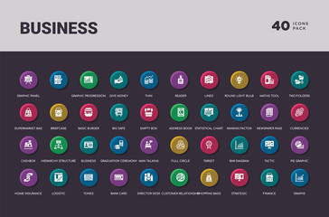 business concept 40 colorful round icons set