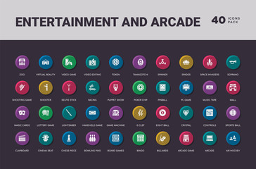 entertainment and arcade concept 40 colorful round icons set