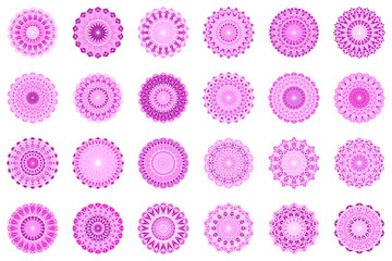 Geometrical round ornate polygonal mandala logo set - ornamental abstract vector graphics