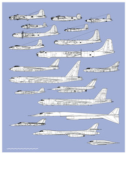 History of american bombers.  Aircraft profiles. Outline vector drawing