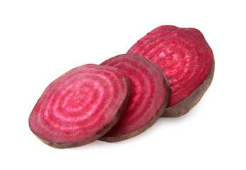 Cut fresh red beet on white background