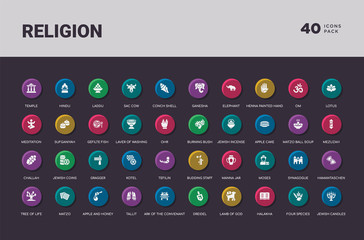 religion concept 40 colorful round icons set