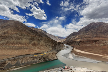 Confluence of rivers in leh and ladakh, India
