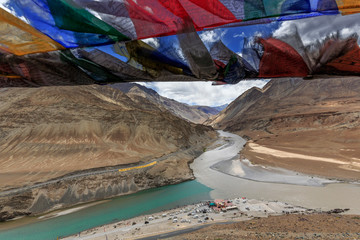Confluence of rivers in leh and ladakh, India