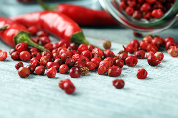 red hot bird chili pepper with pepper corns