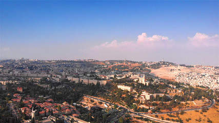 The old City of Jerusalem walls Aerial View Beautiful Aerial Shot of Center and East Jerusalem with the old city walls