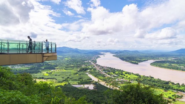 Time lapse of View Point and Sky walk at Wat Pha Tak Suea in Nong Khai City,Thailand.