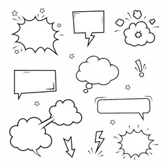Hand drawn speech bubbles. Doodle style thinking balloons isolated