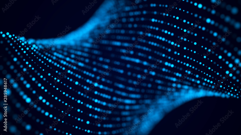 Aufkleber Abstract background with the movement of luminous particles. Digital technology. 3D rendering.