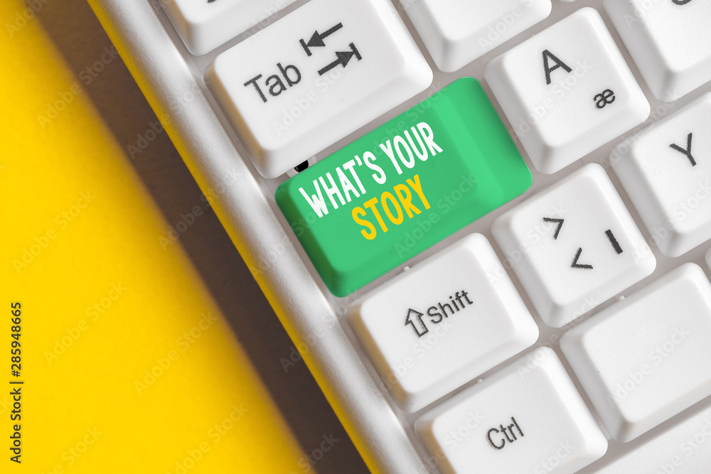 Fototapete word writing text what s is your storyquestion. business photo showcasing analysisner of asking demo