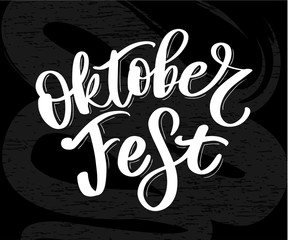 Oktoberfest handwritten lettering. Oktoberfest typography vector design for greeting cards and poster. Beer Festival vector banner. Design template celebration. Vector illustration.