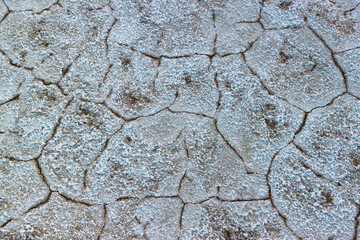 The texture of the cracked ground on the bottom of the dried salt lake