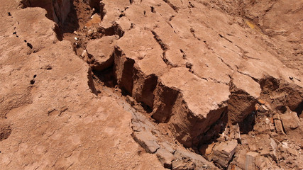 Sinkholes in dead sea aerial view