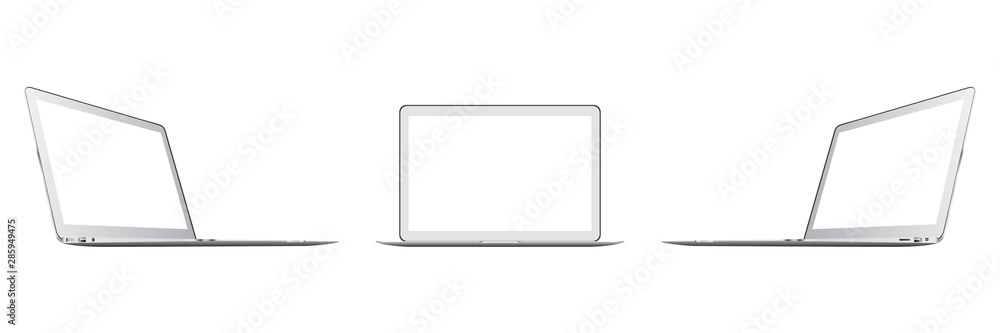 Poster computer monitor display with blank screen isolated on white background.