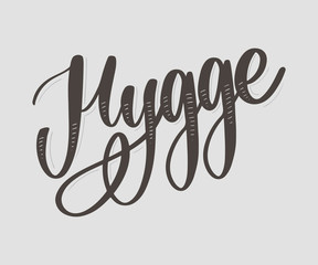 Let's hygge. Inspirational quote for social media and cards. Danish word hygge means cozyness, relax and comfort. Black lettering isolated on white background