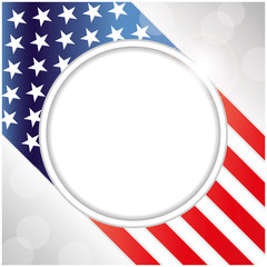 USA flag symbolism background with round frame for text.