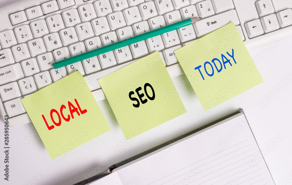 Poster word writing text local seo. business photo showcasing helps businesses promote products and service