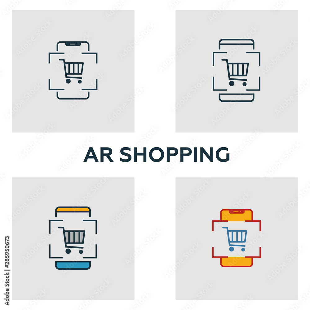 Aufkleber augmented reality shopping icon set. four elements in diferent styles from visual device icons colle
